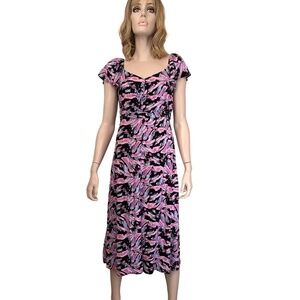 Sofia Jeans Vergara Dress Viscose Pink Multi Shirred Smocked Flutter Sleeves